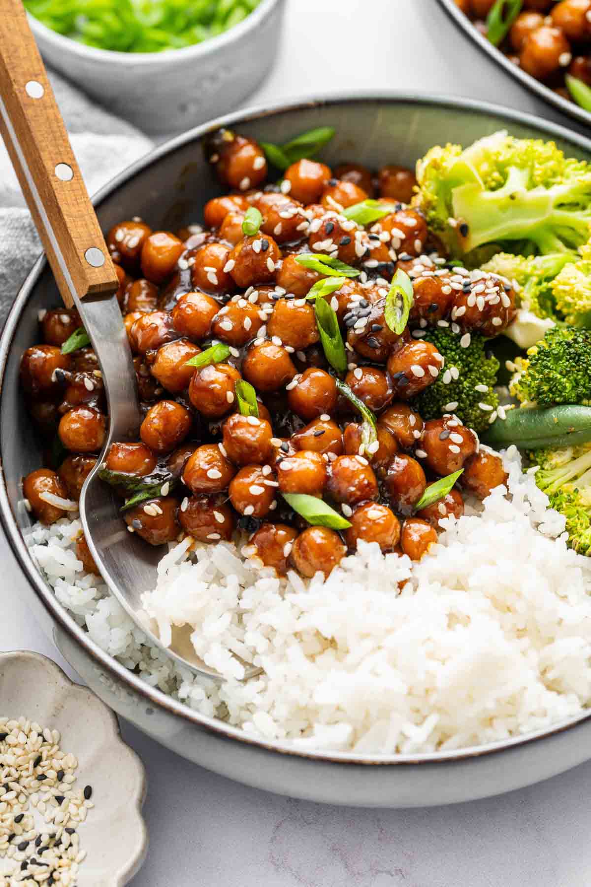 vegan sticky sesame chickpeas recipe